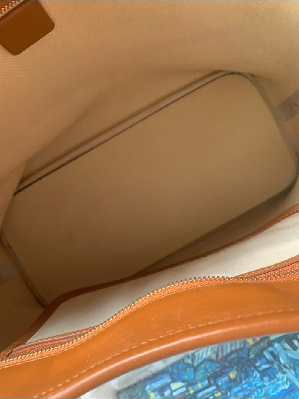 MCM Cognac Visetos Tote with Navy and Orange Center Stripe with Bone. EUC - Picture 15 of 16